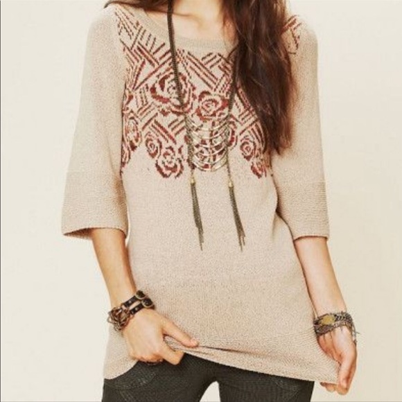 Free People Sweaters - NWT Free People Desert Rose Boho Knit Bell Sleeve Sweater Tunic Dress Size S
